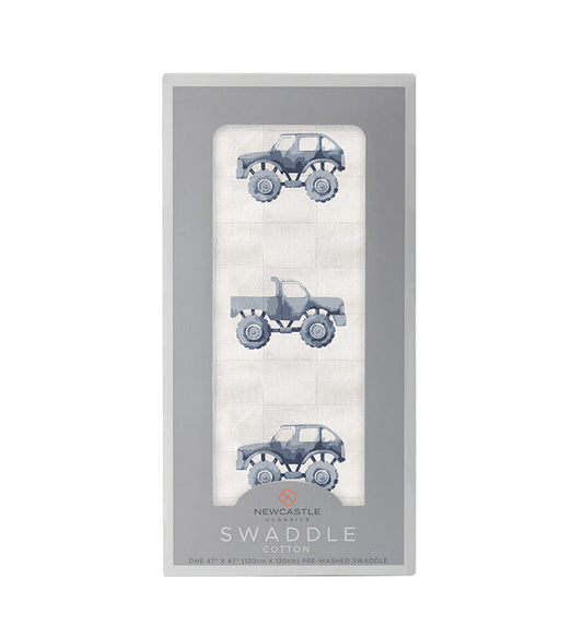 Indigo Monster Trucks Cotton Swaddle